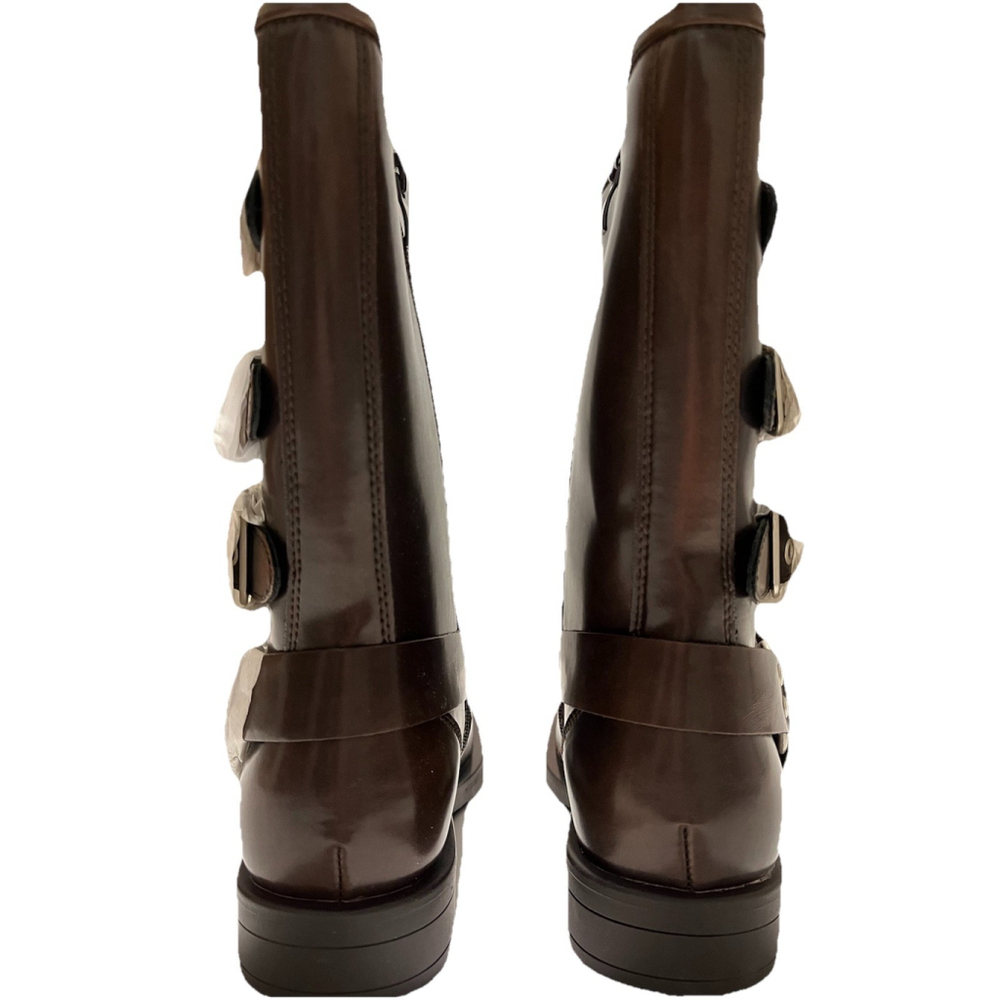 Dream Pairs Dark Brown Mid Calf Boots Buckle Strap Side Zip US 1 EU 32 - Picture 9 of 16